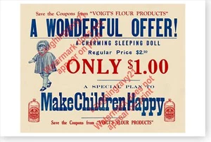 Voigts Crescent Flour Childrens Sleeping Doll Circa 1915 Advertising Poster - Picture 1 of 1