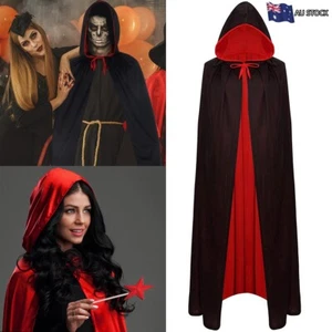 Halloween Vampire Cloak Reversible Hooded Vampire Cape Cosplay Costume Unisex AU - Picture 1 of 21
