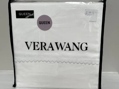 Juego de sábanas Vera Wang blancas con vieira simple plateada 4~ piezas SATIN WEAVE QUEEN NUEVO CON ETIQUETAS Foto 1 de 4