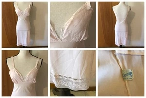 Kayser Pink Embroidered Nylon V-neck Adjustable Strap Full Slip Sz 32 Vtg USA - Picture 1 of 10