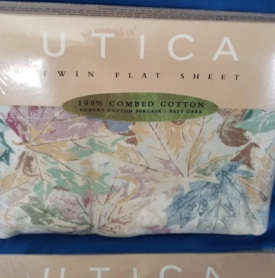 2 плоские простыни Utica Twin из 100% хлопка *осенний холм* разноцветные листья как новые в упаковке - Изображение 1 из 3