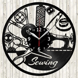 Sewing Vinyl Record Wall Clock Decor Handmade 1786 - Picture 1 of 12