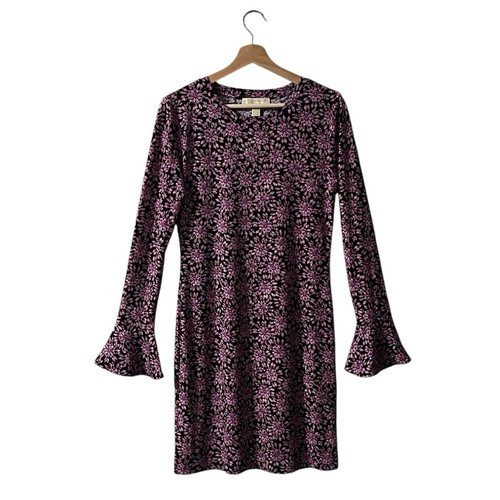 Abito Michael Kors Shift taglia media viola floreale manica lunga balza maglia