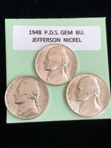 1948 PDS Jefferson Nickels Ch/Gem BU Uncirculated  Three Coin Set Cover