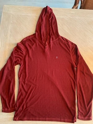Volcom Men's Cotton Blend Pullover Hoodie Dark Red Medium - Image 1 of 3