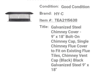 Galvanized Steel Chimney Cap - External Mounting, 9" X 18" Durable Outdoor Use - Image 1 of 4