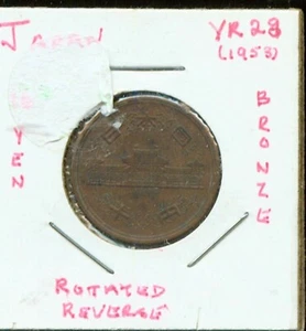 WORLD COINS JAPAN YEAR 28 (1953) 10 YEN UNCIRCULATED (2g472) Rotated Reverse - Picture 1 of 2