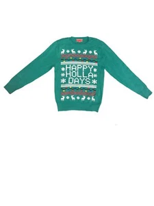 Boys Green Happy Holladays Ugly Christmas Sweater Holiday Reindeer & Lights M - Picture 1 of 1