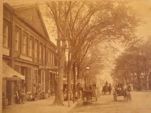 ANTIQUE ALBUMEN PHOTOGRAPH NANTUCKET UNION STORE STREET SCENE HORSE BUGGY TRAVEL - Picture 1 of 3