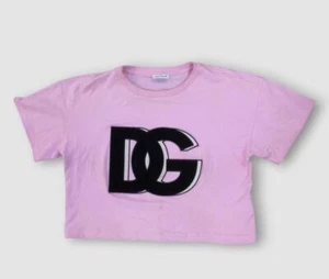 $315 Dolce & Gabbana Kids Girl's Pink Interlocked Logo Cropped T-Shirt Top 7/8 - Picture 1 of 9