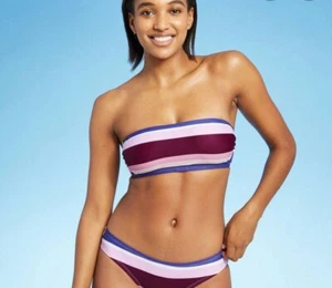 Bathing Suits for Women Size S Kona Sol Striped Panorama Bandeau Bikini Top - Picture 1 of 8