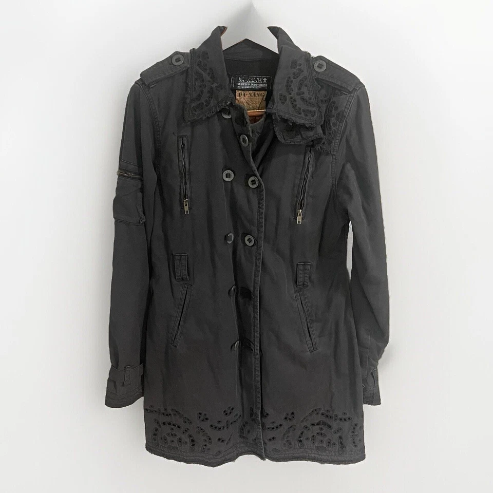 Da-Nang Womens Jacket Grey Navy Midlength Button Up Lined Heavy Weight Sz S - Image 1 of 4