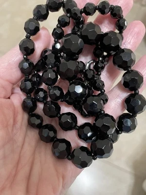 Black Glass Beads With Matching Bracelet & Earrings - Image 1 of 4