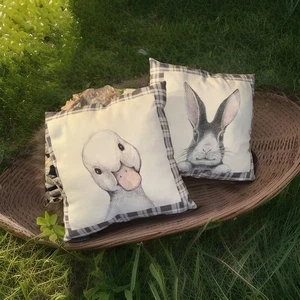Vtg Bunny & Duck Buffalo Check Throw Pillows! Adorable! 14” X 15” - Picture 1 of 7