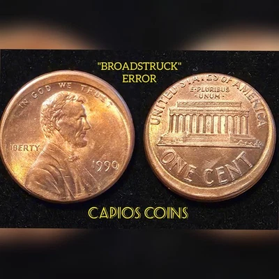 "BROADSTRUCK" UNC RD 1990 LINCOLN MEMORIAL CENT OFC ERROR! - Image 1 of 4
