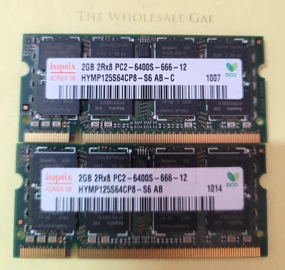 Pair! Hynix 4GB (2x2GB) 2Rx8 PC2-6400 DDR2-800Mhz SoDimm Memory Ram - Image 1 of 2