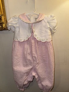 Vintage Y2K Pink Gingham Jumper 6-9 Months b.t Kids Floral Lace Collar - Picture 1 of 4