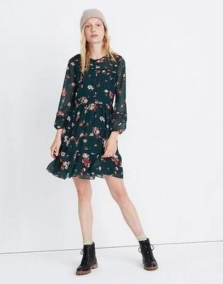 Madewell Womens Pintuck Green Floral Long Sleeve Dress Size 10 - Image 1 of 4