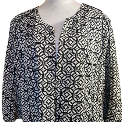 Chaqueta de mujer Silk Land talla 2X negra blanca con estampado geográfico Blazer moderno Top de oficina Foto 1 de 4