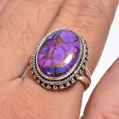 Anillo Turquesa Cobre Púrpura Plata de Ley 925 Hecho a Mano Joyería Talla 5-10 Foto 1 de 3