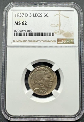 MINT ERROR 1937-D 3 LEGS BUFFALO NICKEL NGC MS62 11XXXC25 - Image 1 of 4