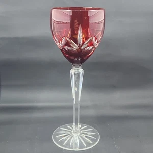 AJKA HUNGARY TILDAN COBALT RED CASED CUT TO CLEAR CRYSTAL WINE GOBLET - Picture 1 of 4