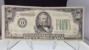 🔥1934 $50 Note Possible Back Error D04243572A Serial Green Seal🔥 - Picture 1 of 6