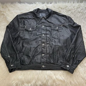 Vintage Guess Jacket Mens 3XL Black Silver Denim Jean Biker Trucker Hip Hop 90's - Picture 1 of 7