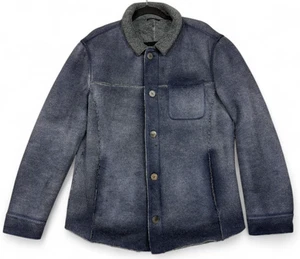 Gimo's Shearling Jacket Mens L Blue Wool Blend Fleece Lined Designer Italy - Picture 1 of 24