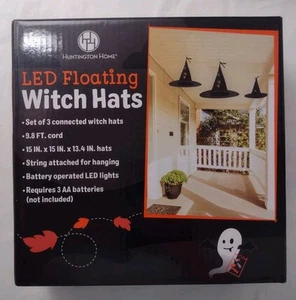 LED Floating Witch Hats Halloween Decor Set Of 3 Connected Battery New Open Box - Picture 1 of 4