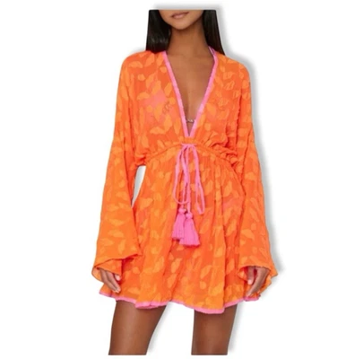 MILLY Cabana Olympia Encubrimiento Talla Grande Naranja Rosa Borla Cuello en V Transparente Playa Foto 1 de 4