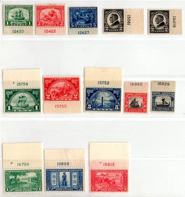 US 1920-25 FIVE COMPLETE SETS W/ PLATE # SC. #548-550, C10-C11, C14-C16, C17-C18 - Image 1 of 2