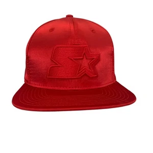 Starter Satin Snapback Adjustable Embroidered Flat Brim Red Hat Cap Brand New - Picture 1 of 11