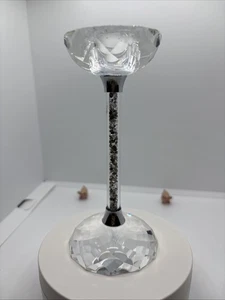 Candeliere firmato Oleg Cassini cristallo glitter argento pieno 6" - Foto 1 di 8
