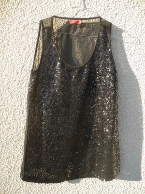 Tee-Shirt Haut Tissaia T 38 Noir Sequins Brillants Fetes Sorties tb - Photo 1/4