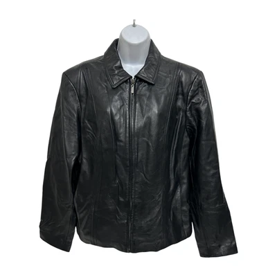 Croft & Barrow 100% Lambskin Leather Black Jacket Blazer Sz L Mob Wife Biker - Image 1 of 4