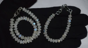 Collana Fatta A Mano In Argento Sterling 925 Con Pietra Luna Arcobaleno 8" / 22" - Foto 1 di 10