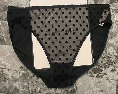 NWT VICTORIA'S SECRET M MESH BLACK VELVET POLKA DOT RARE HIGH LEG BRIEF PANTIES - Image 1 of 4