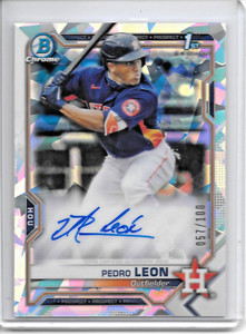 2021 Bowman Chrome PEDRO LEON 1ST PROSPECT ATOMIC REFRACTOR AUTO RC /100 ASTROS!