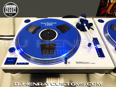 2 Technic SL1200 MK2's blanco personalizado con halos azules, ledes azules, detalles azules Foto 1 de 4