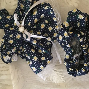 DOLL CLOTHES 4 BABY ALIVE SUN DRESS W/PANTIES navy with little white flowers - Picture 1 of 1