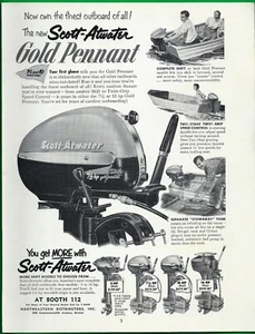 1953 PAPER AD SCOTT-ATWATER GOLD PENNANT OUTBOARD MOTORS ~ 5 TO 16 HP - Picture 1 of 3