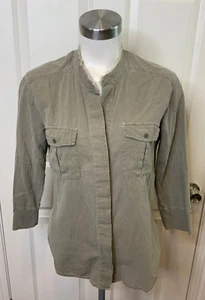 James Perse Gray Thin Cotton Button Up Fringe Collar Shirt, Size 3 | L - Picture 1 of 5