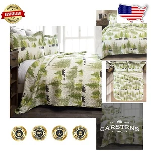 Full/Queen Microfiber Quilt Set - Rustic Pine Wilderness, Cozy 3-Piece Ensemble - Picture 1 of 9