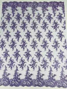 Flower Cluster Lace Fabric - Lilac Floral Embroidered Sequins Fabric By Yard - Picture 1 of 4