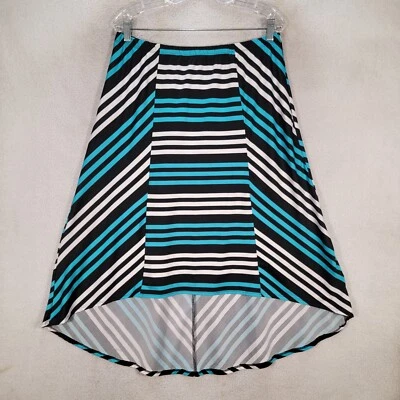 NY Collection Teal Striped Pull On Jersey Hi Lo Swing Womens Skirt FLAW Size PL - Image 1 of 4