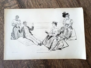 1900 "Only Pebble On The Beach" Charles Gibson Girl 2 Sided Print Art 17" x 11" - Picture 1 of 7