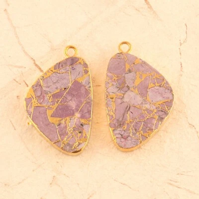 Unique Pair Copper Purple Turquoise 24k Gold Plated DIY Earring Pair Connectors - Image 1 of 2