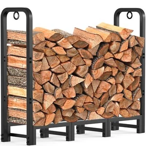 4Ft Firewood Log Rack Outdoor Indoor Heavy Duty Wrought Iron Fire Wood Holder - Picture 1 of 7