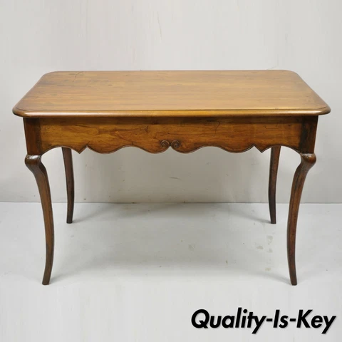 Antique Italian Provincial Carved Distressed Cherry Saber Leg Desk Console Table Cover